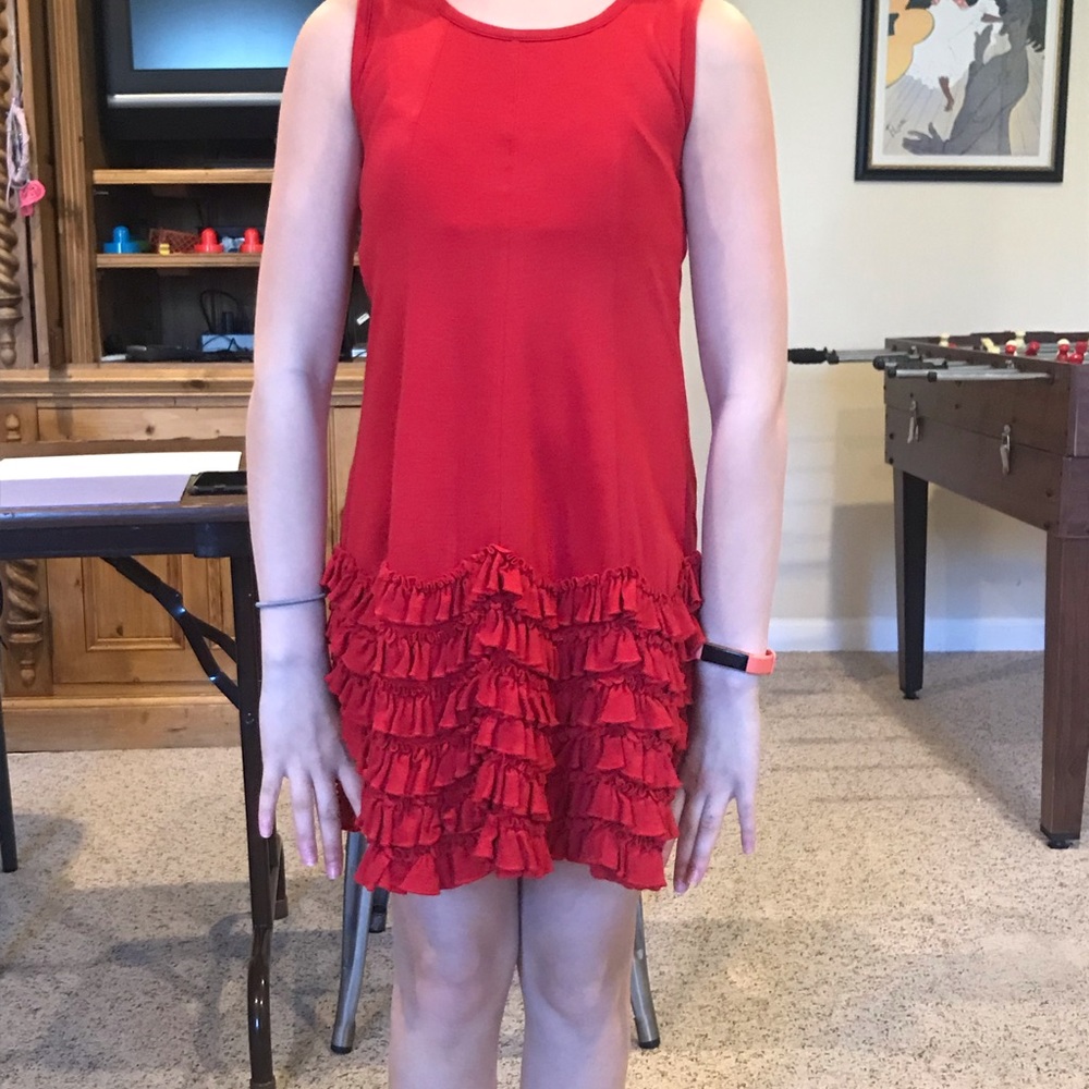 Girls red dress with h ruffles